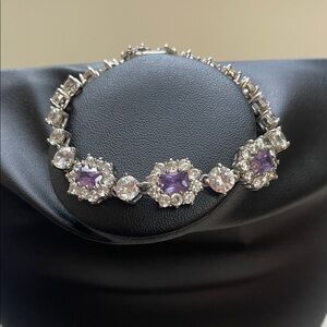 Silver Bracelet with CZ tanzanite and Clear Stones - Elegant Women’s Jewelry